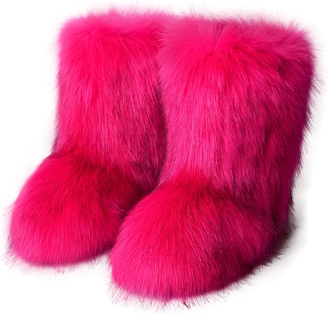 Eosxrp Furry Faux Fur Boots for Women - Warm Winter Comfort