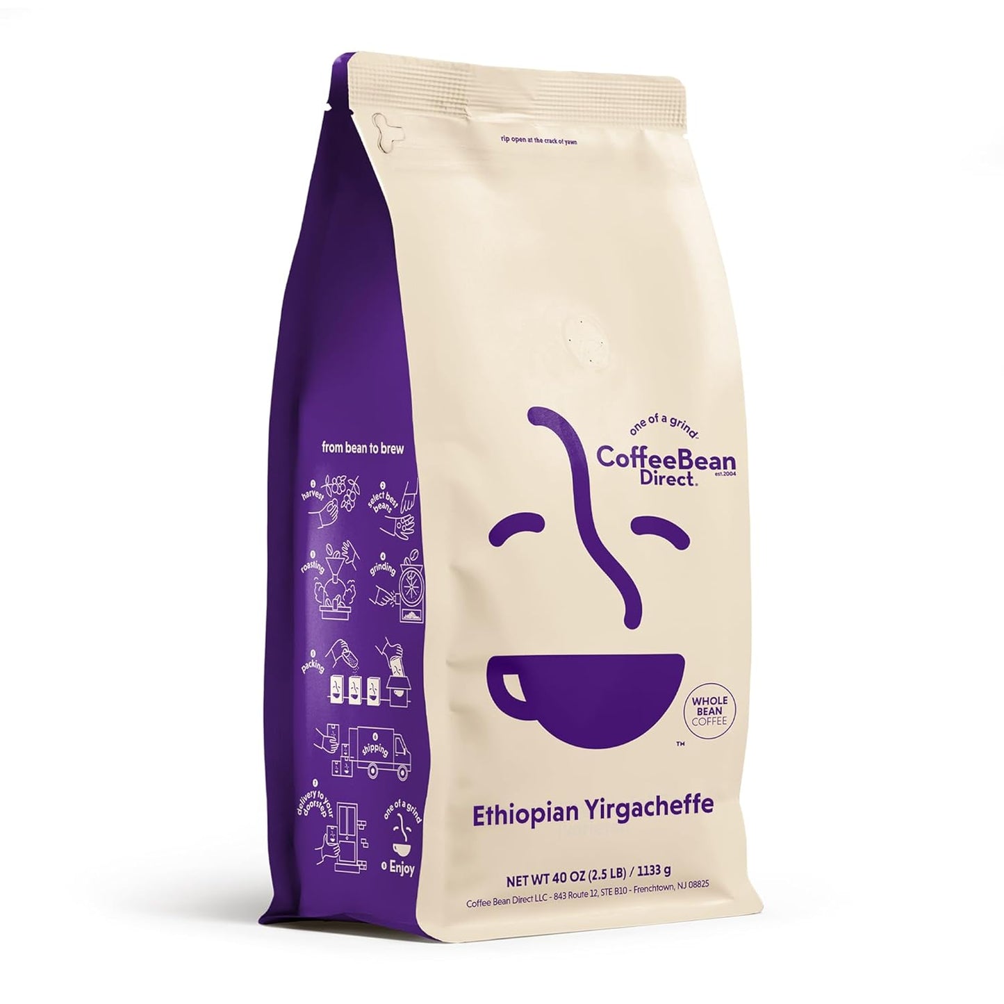 Ethiopian Yirgacheffe Whole Bean Coffee Light Roast 2.5 Pound Bag