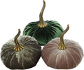 Set of 3 Velvet 6.25 in Pumpkins - Luxe Moss Fall Decor