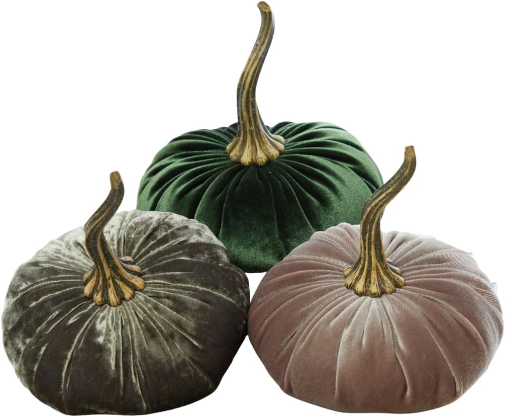 Set of 3 Velvet Pumpkins for Elegant Home Decor and Gifts