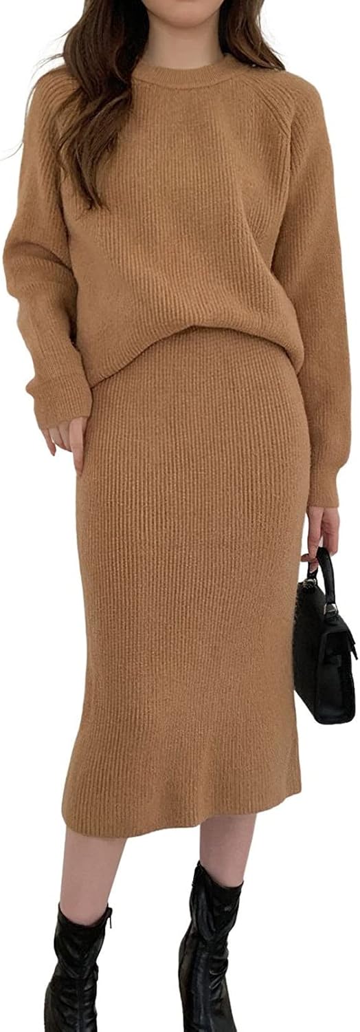 Chouyatou Women's Two Piece Sweater Skirt Sets for Chic Style