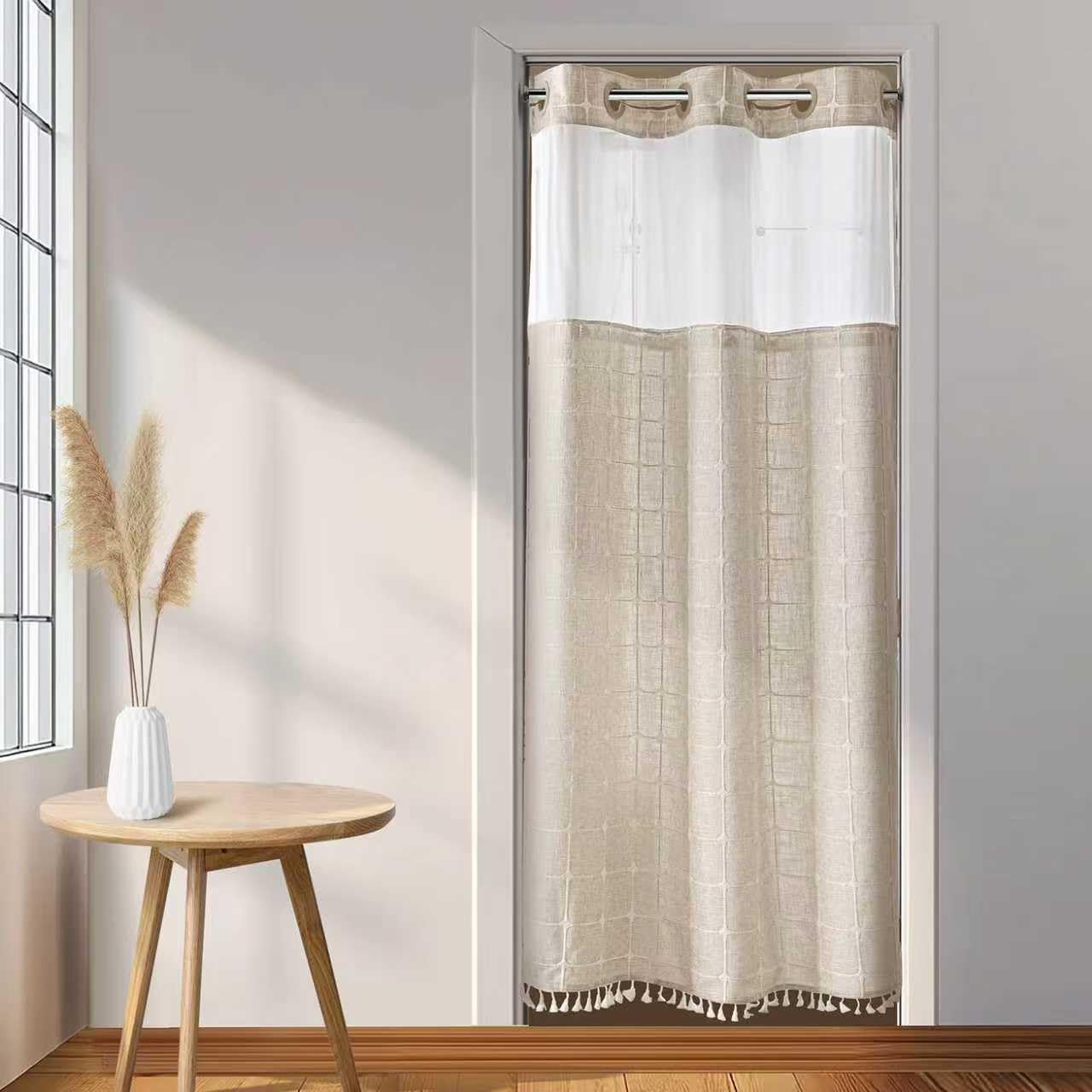 River Dream Linen Farmhouse Shower Curtain with Snap-in Liner