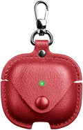 Stylish Retro Leather Airpods 4 Case with Keychain - Front LED Visible (Red)