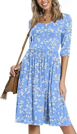 CATHY Women's Casual High Waist Midi Dress with Pockets