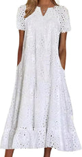 chouyatou Ruffle Hem Floral Lace Eyelet Midi Dress - Flowy Summer
