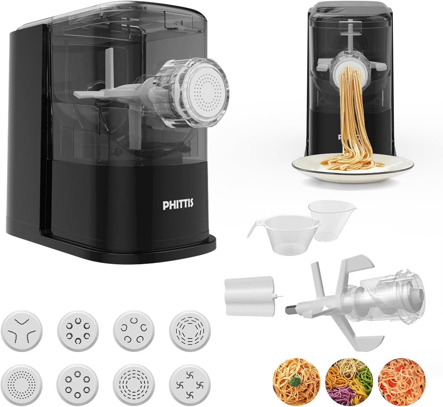 PHITTIS Electric Pasta Maker: 8 Discs for Easy Noodles