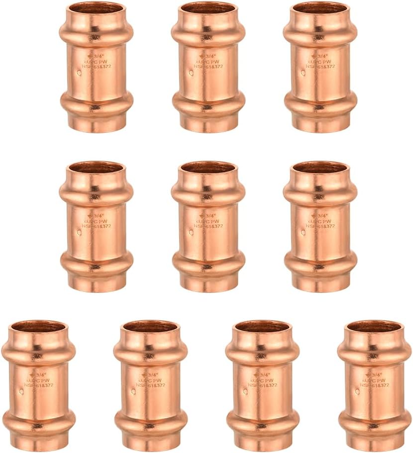 Pack of 10 Copper Press Fit Coupling Fittings for Plumbing
