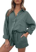Women's Rayon 2 Piece Lounge Set - Oversized Shirt & Drawstring Shorts