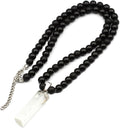 Natural Raw Tourmaline Pendant Black Onyx 8mm Beaded (Style X594)