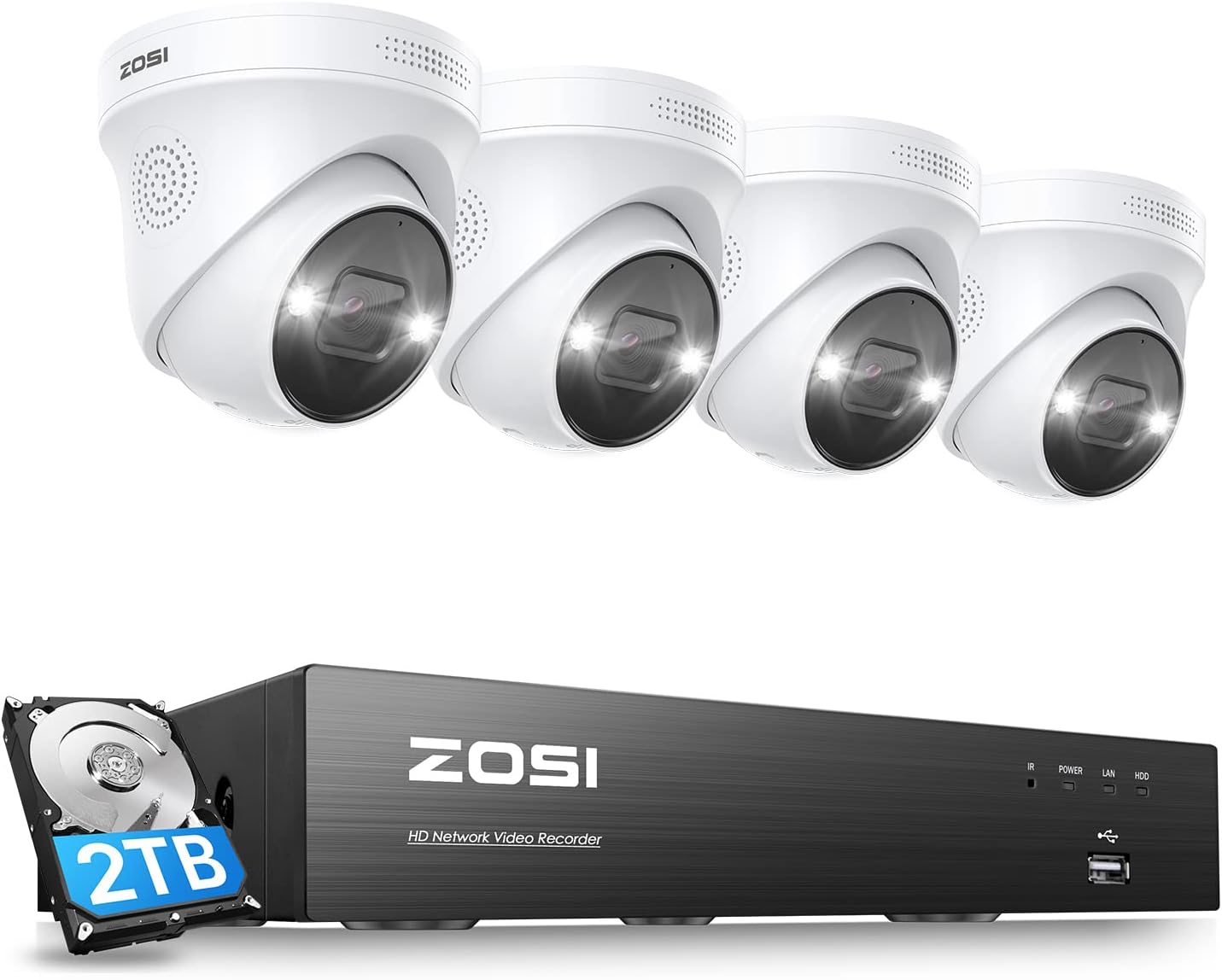 ZOSI 4K Spotlight PoE Security Camera System with 2TB HDD