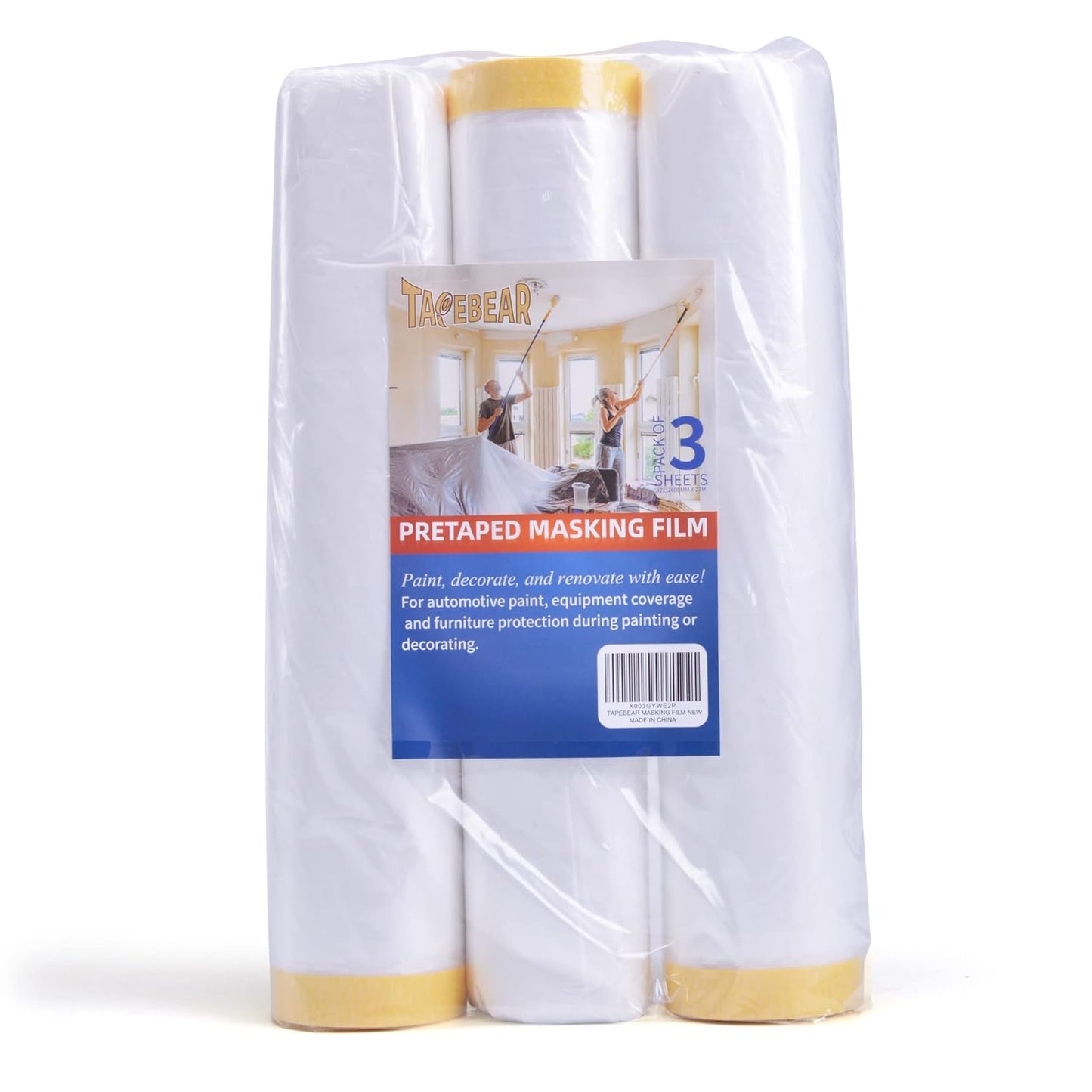 Pre-Taped Masking Film for Complete Surface Protection 9ft x 90ft