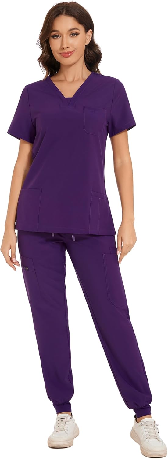 COZYFIT Scrubs for Women - V-Neck Top & Cargo Pants Set