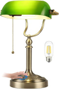Green Glass Bankers Desk Lamp - Stepless Dimmable Table Lamp
