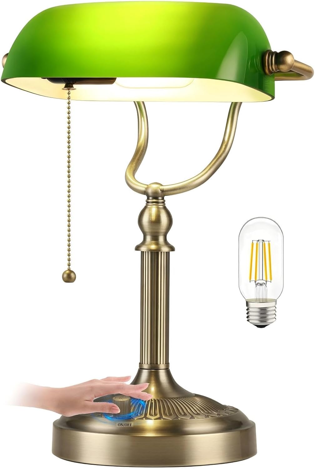 Newrays Green Glass Bankers Desk Lamp for Study and Office