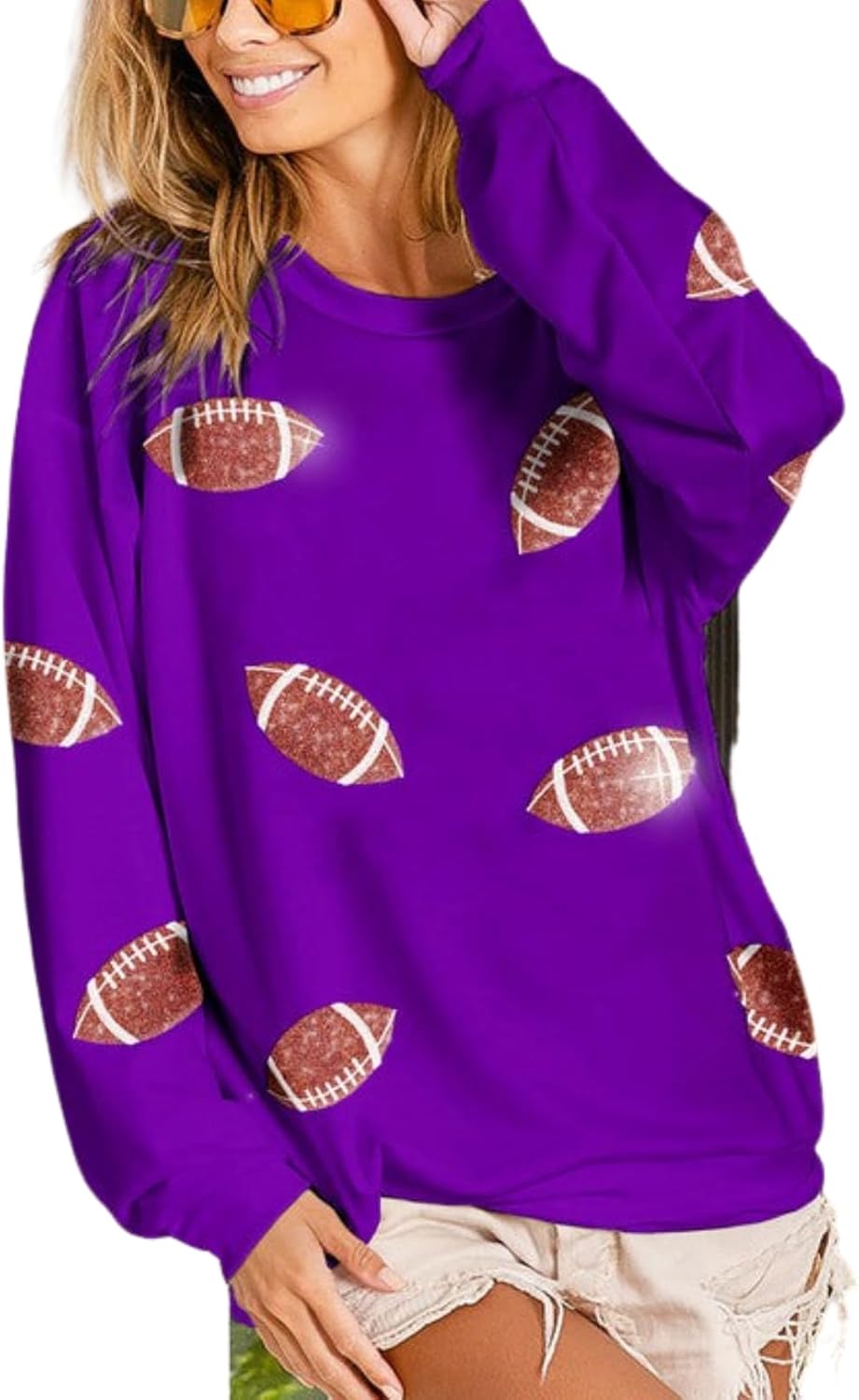 Womens Sparkle Football Sequin Rugby Sweatshirt for Game Day