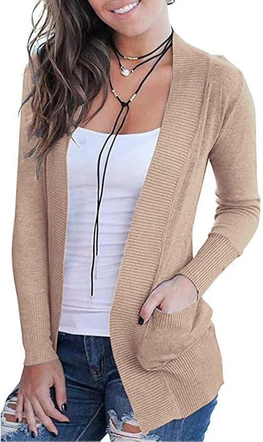 VOIANLIMO Women's Open Front Casual Long Sleeve Cardigan Sweater