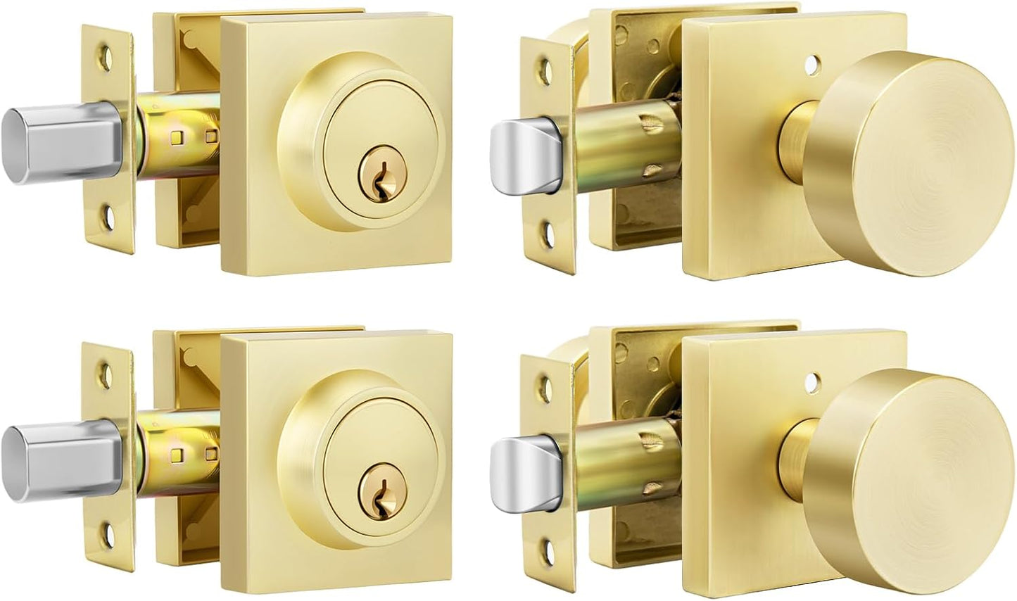goldenwarm Gold Door Knobs with Deadbolt for Modern Security