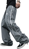 Baggy Cargo Pants for Men - Y2K Contrast Piping Drawstring