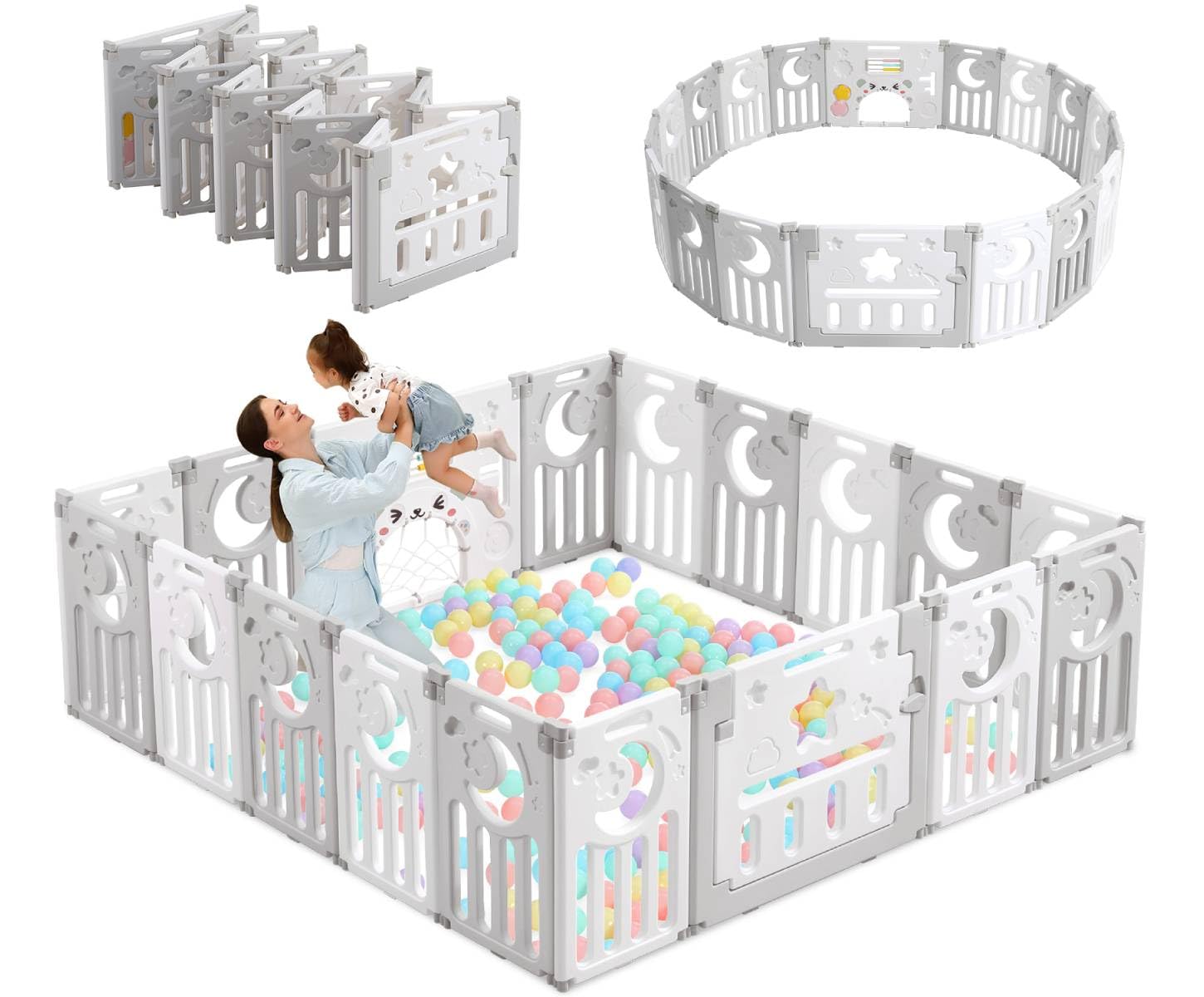 Baby Playpen for Toddlers, Adjustable 18-Panel Playard Space