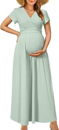 OUGES Maternity Maxi Dress Wrap V Neck Baby Shower Pregnancy Dress