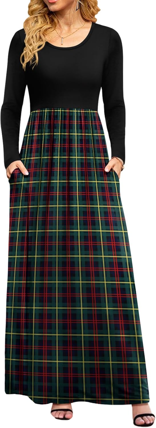 DB MOON Women Casual Long Sleeve Maxi Dress with Pockets