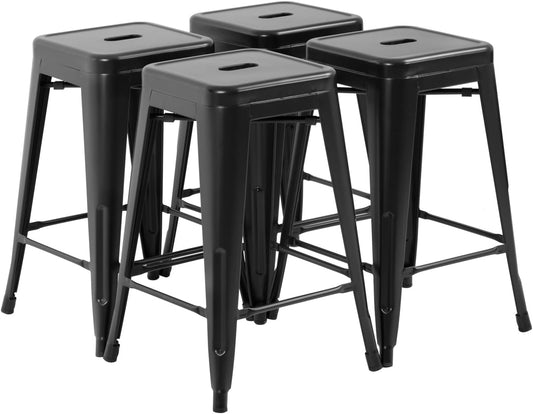 FDW Metal Bar Stools Set of 4 Stackable 24 Inch Bar Chairs