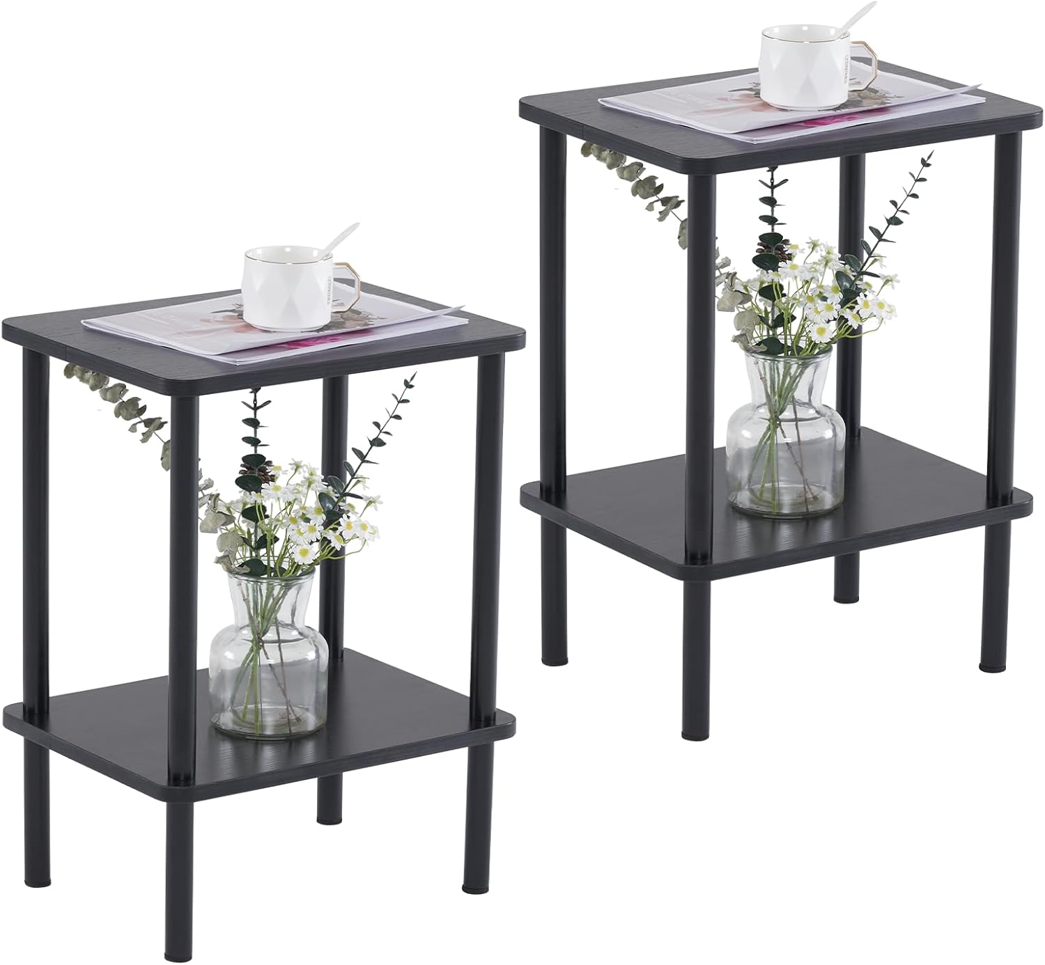 Apicizon 2 Tier End Table Set of 2 for Small Spaces and Storage