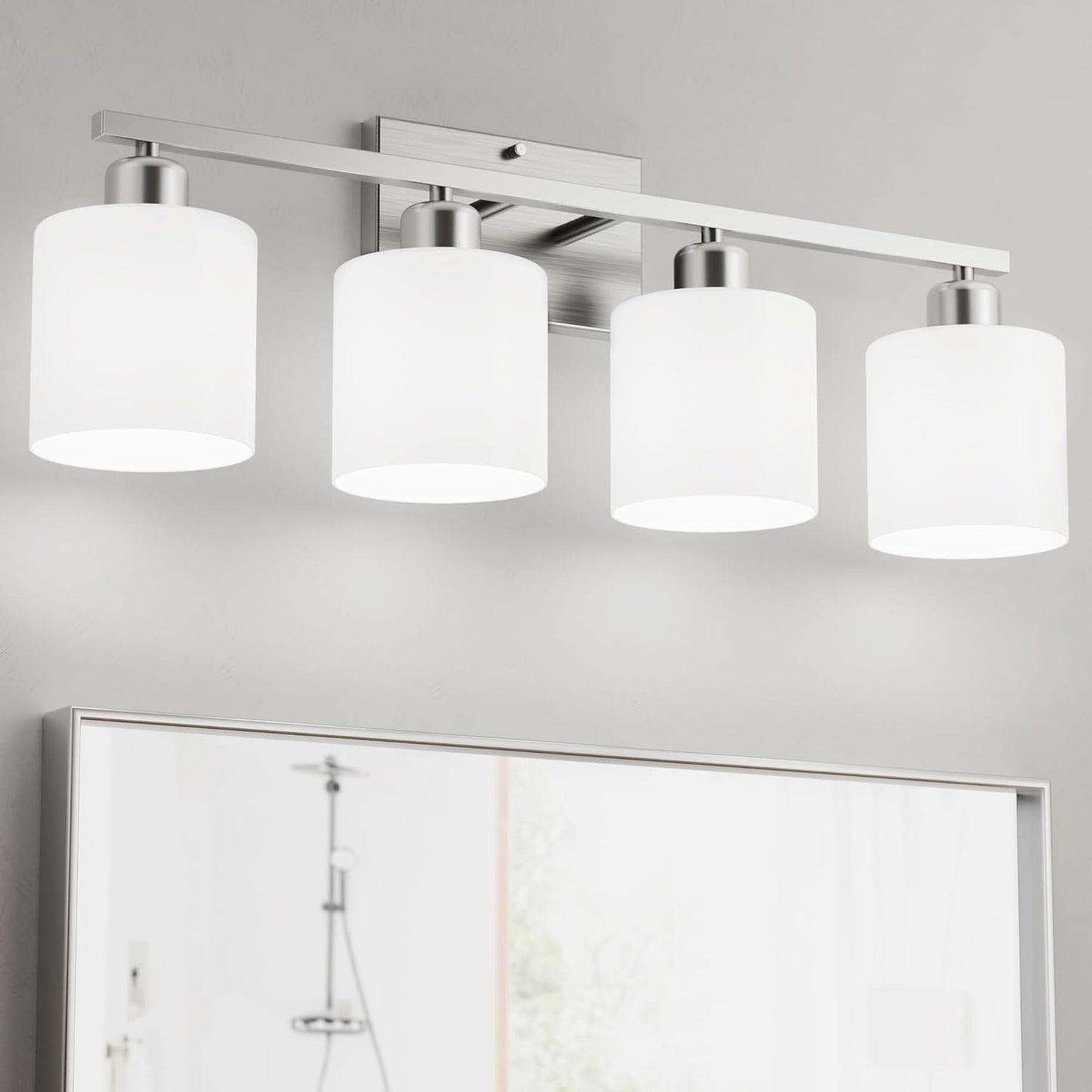 Modern 4-Light Bathroom Vanity Light with Milky White Shades