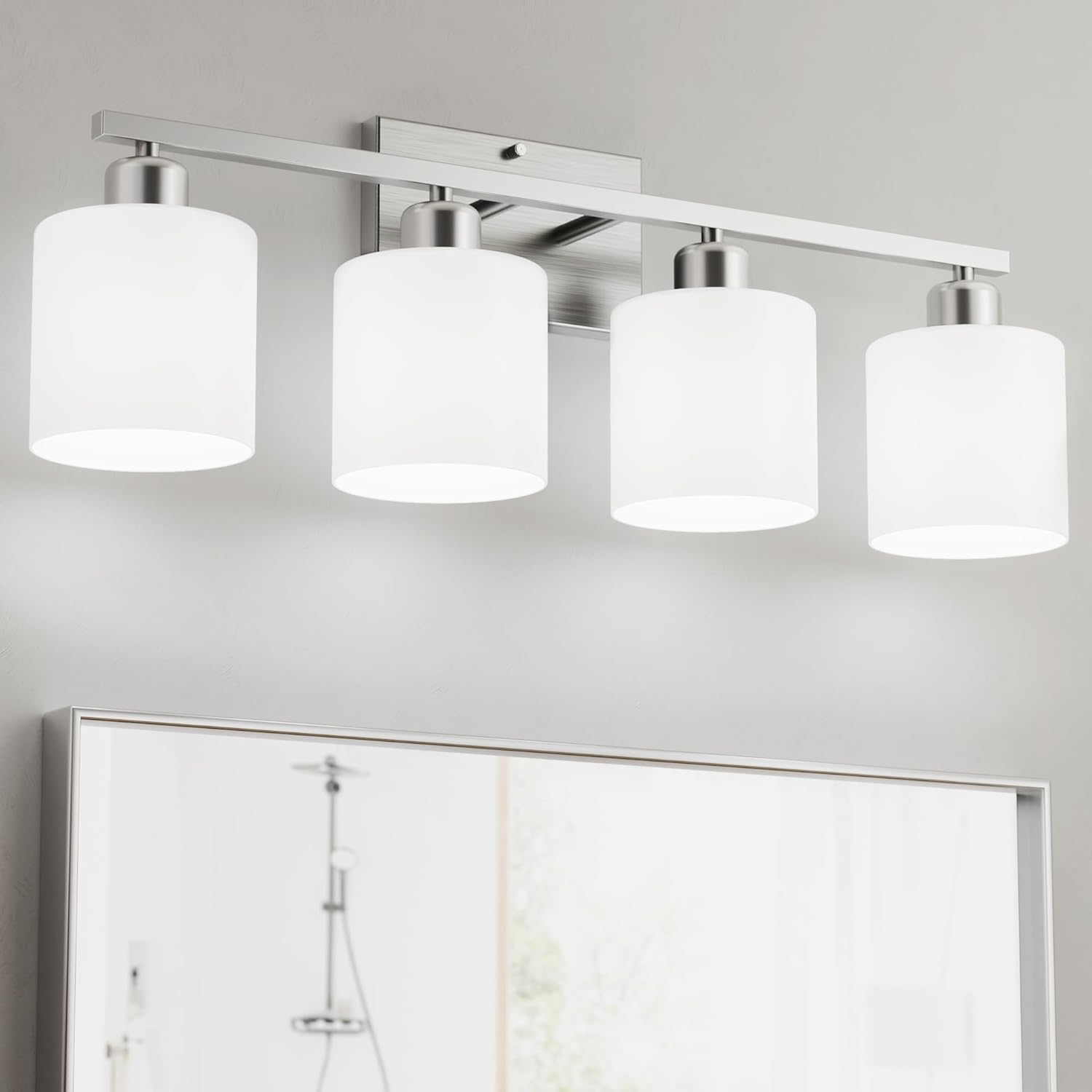 Modern 4-Light Bathroom Vanity Light with Milky White Shades