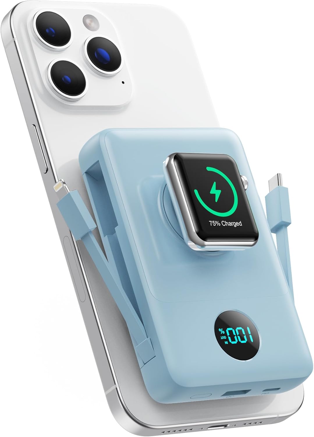 Magnetic Portable Charger 10800mAh for iPhone with Cables
