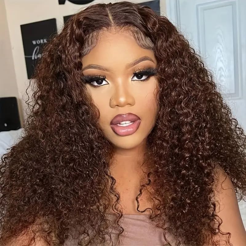 16 Inch Chocolate Brown Lace Front Wig Human Hair Deep Wave
