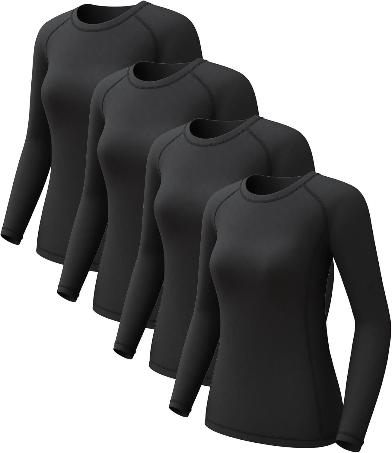 4 Pack Women's Long Sleeve Compression Shirts for Active Wear