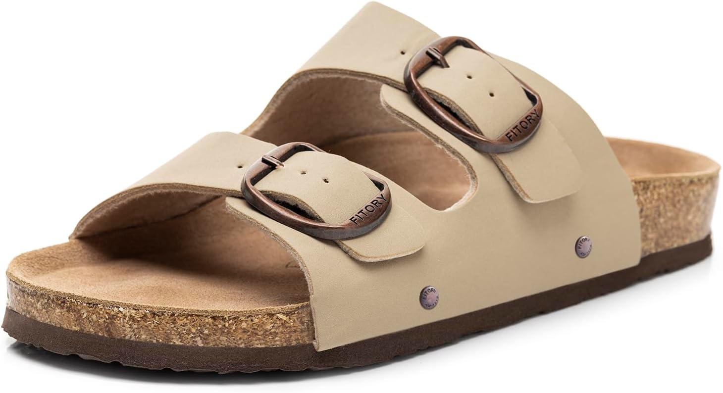 FITORY Womens Flat Sandals with Cork Footbed for Summer Comfort