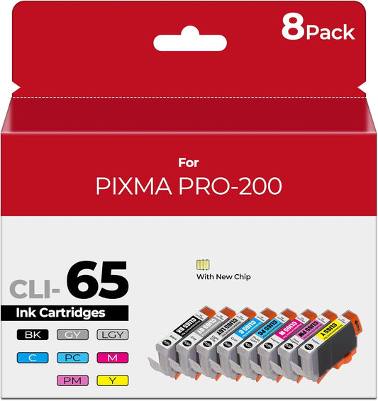 CLI-65 Ink Cartridges for PIXMA PRO 200 Printer - 8 Color Pack