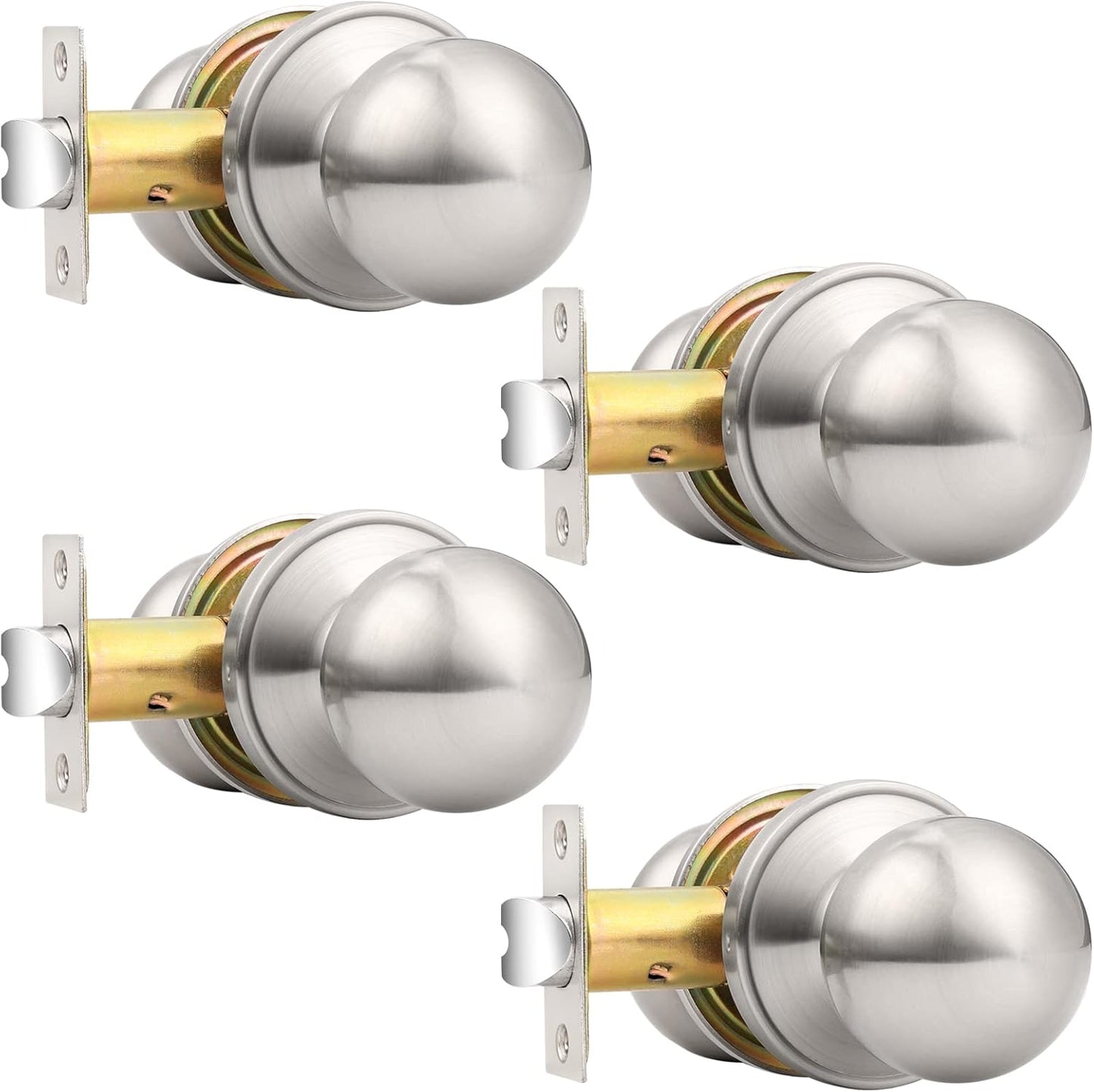 Probrico Round Brushed Nickel Passage Door Knobs for Interior Use