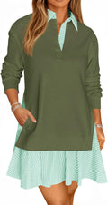 Wenrine Womens Oversized Sweatshirt Dress Casual Collared V Neck Mini