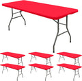 6 Pack Stretch Fabric Table Top Cap Cover for 8 ft Tables - Red Fit