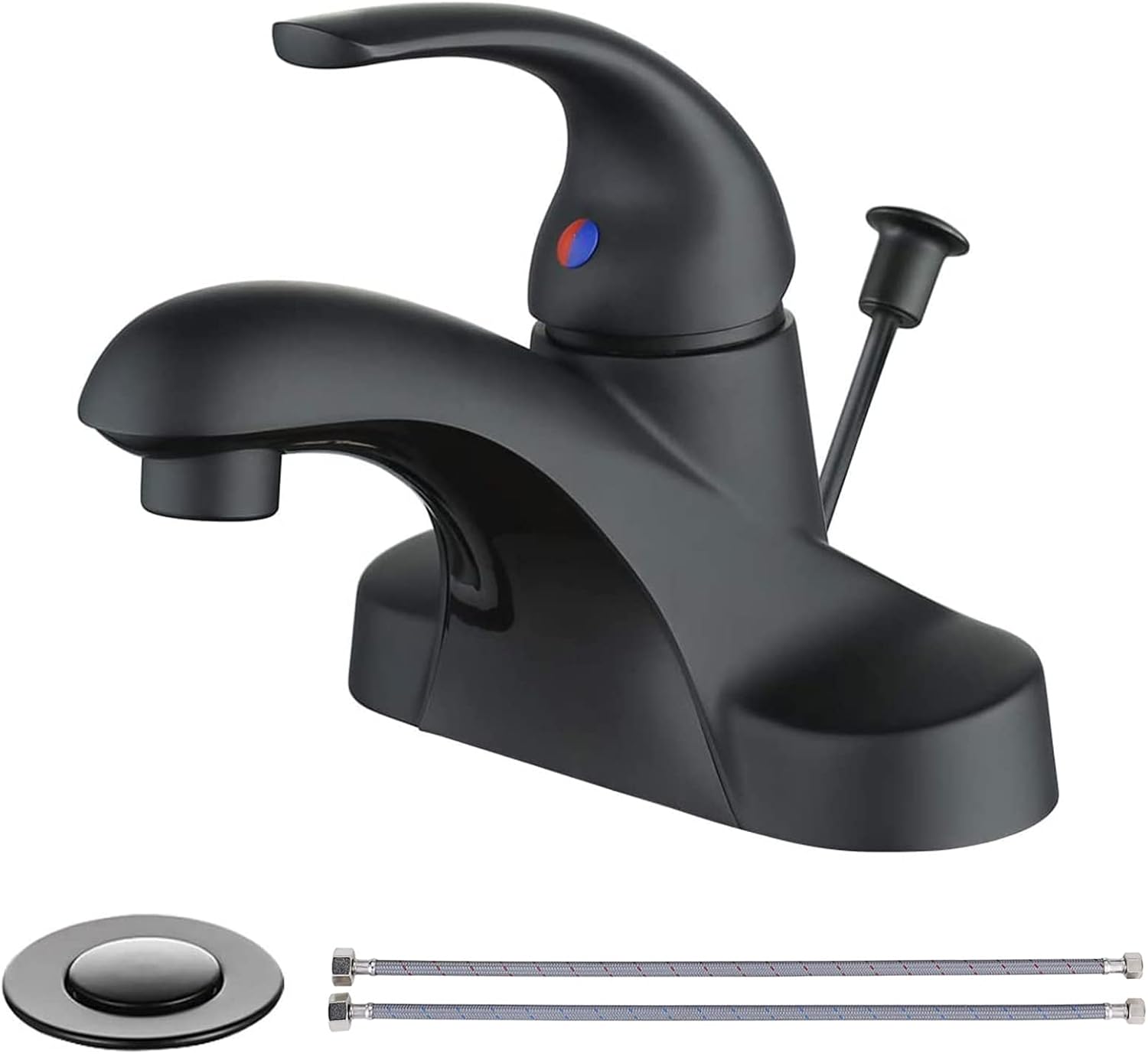 WOWOW Black Bathroom Faucet with Lift Rod Drain Assembly