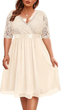 Plus Size Lace Chiffon Wrap V Neck Dress for Women - Midi Wrap Style
