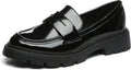 Women's Chunky Platform Loafers Patent Leather Black - Office