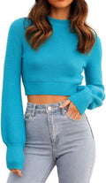 GeGekoko Womens Crew Neck Cropped Sweater - Soft Ribbed Knit Crop Top