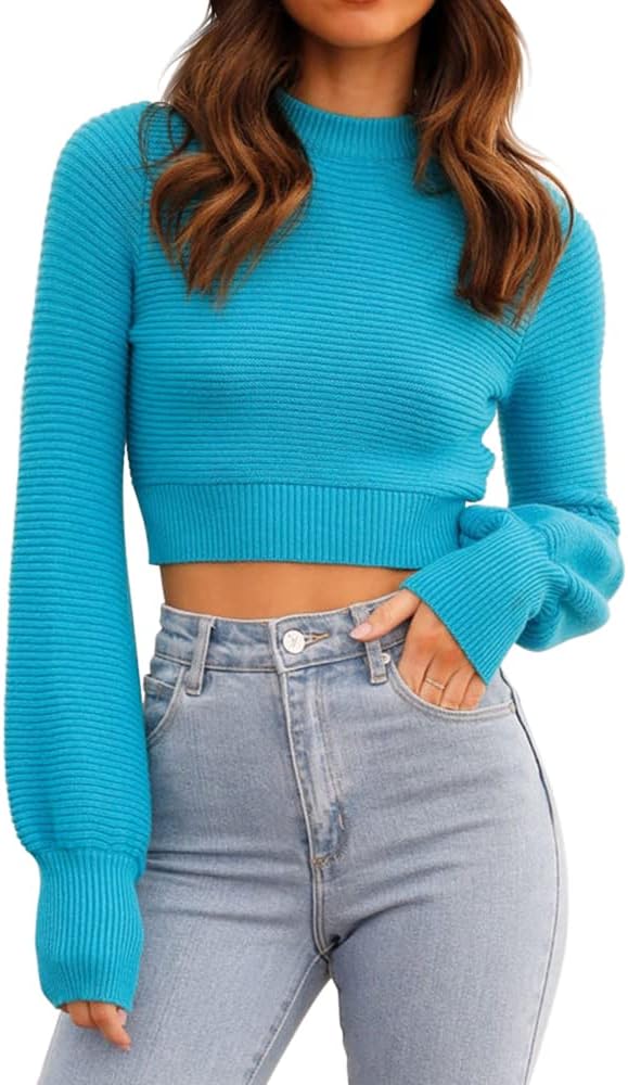 GeGekoko Womens Sexy Crew Neck Cropped Sweater for Fall Fashion