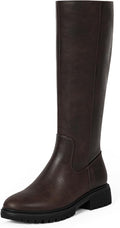 Knee High Boots for Women Round Toe Tall Riding Boots - Dark Brown
