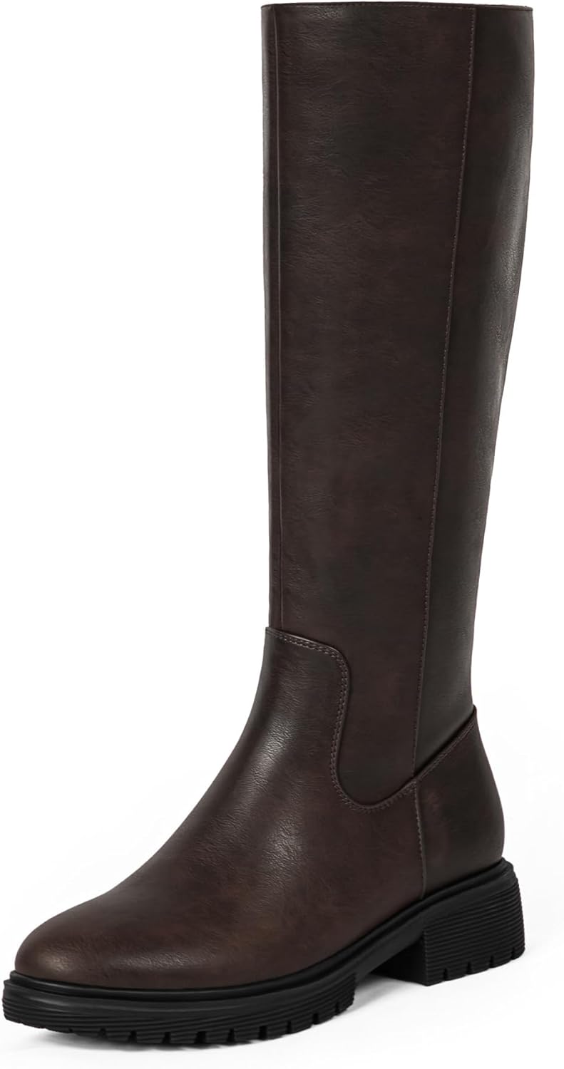 Knee High Boots for Women with Round Toe and Chunky Heel