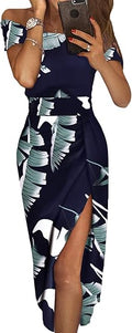 Off The Shoulder Floral Ruched Bodycon Dress - High Slit Evening
