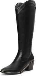 DREAM PAIRS Womens Cowboy Boots Knee High Chunky Heel Pointed Toe