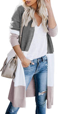 CARDYDONY Women's Long Color Block Cardigan - Lightweight Knee-Length