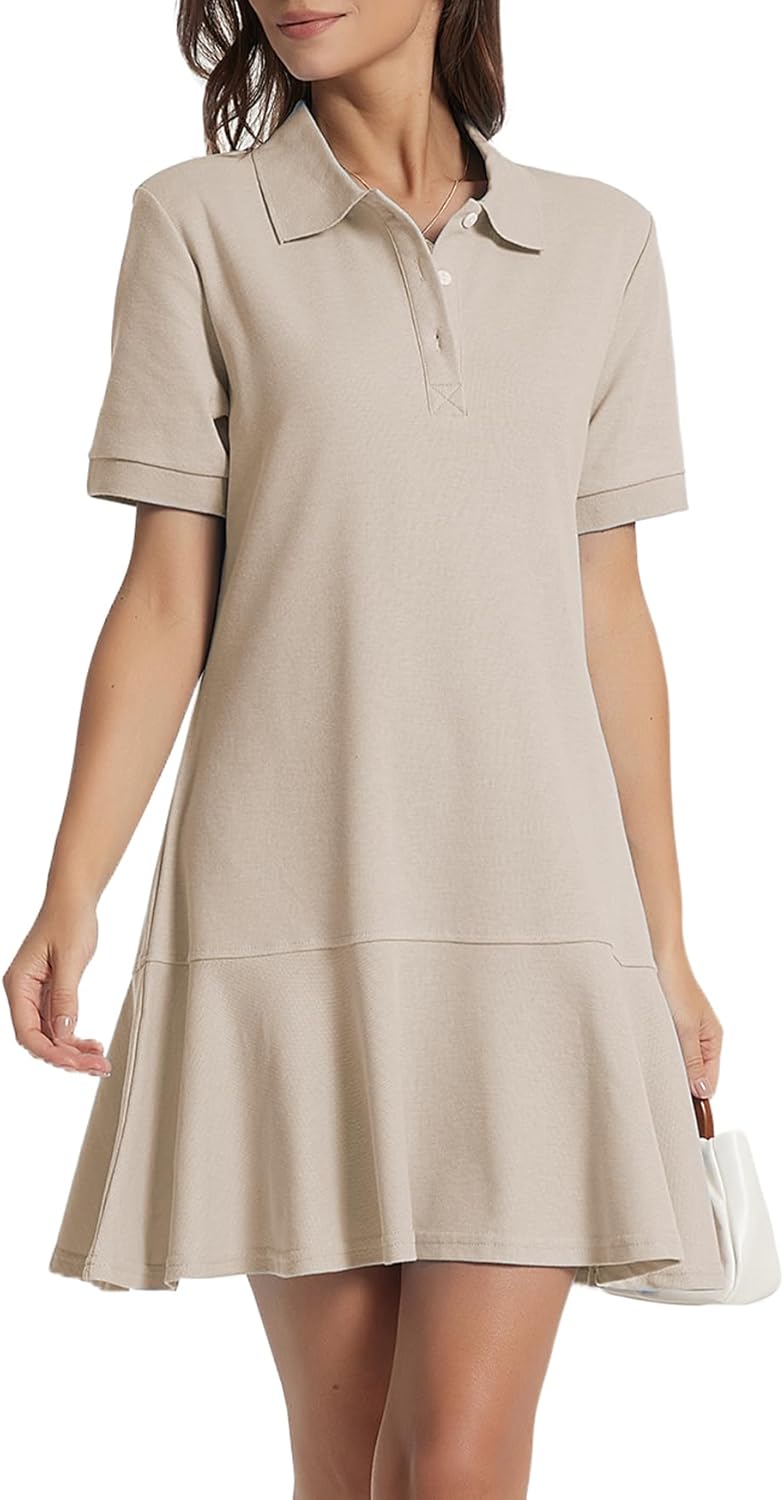 Women's Polo Dress Short Sleeve Ruffle Hem for Summer Fun