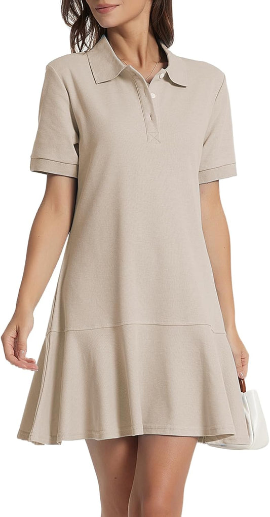 Women's Polo Dress Short Sleeve Ruffle Hem for Summer Fun
