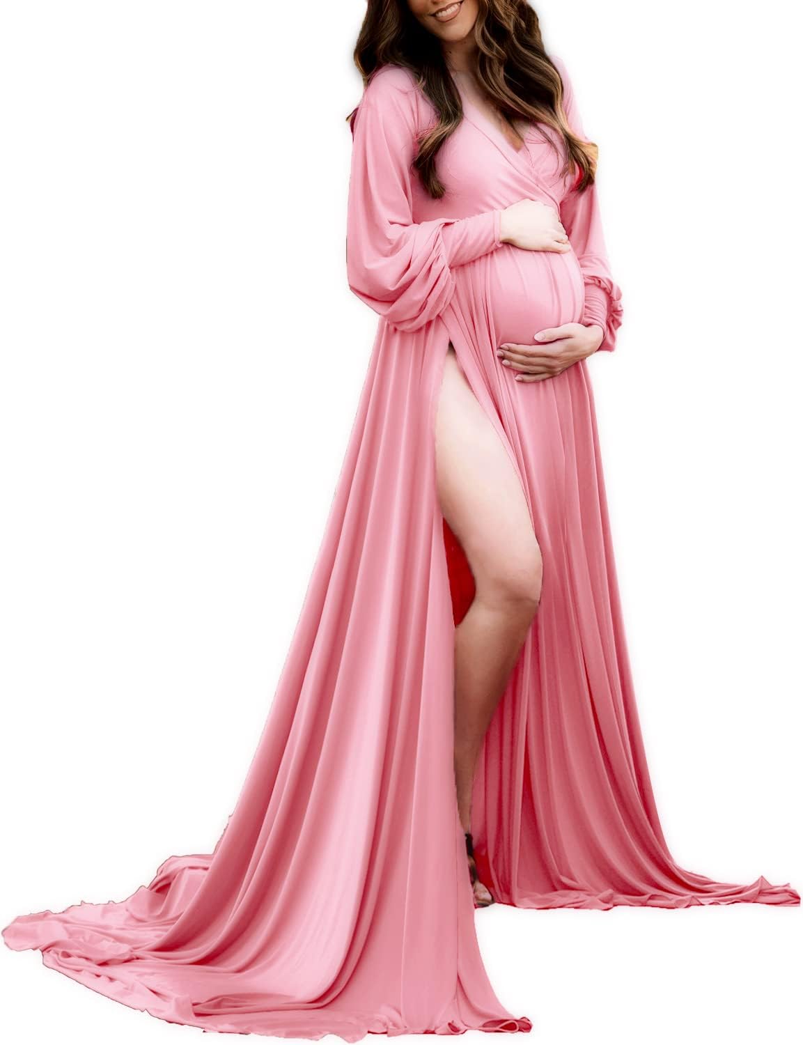 Maternity Gown Bishop Sleeves Dress for Baby Shower Events